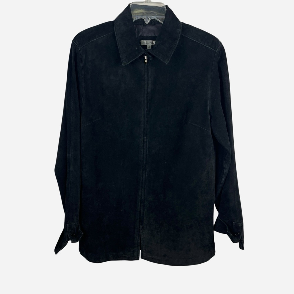 Vintage Yvonne‎ Marie Jacket Size 10 Black Leather Suede Zip Up Collared Lined